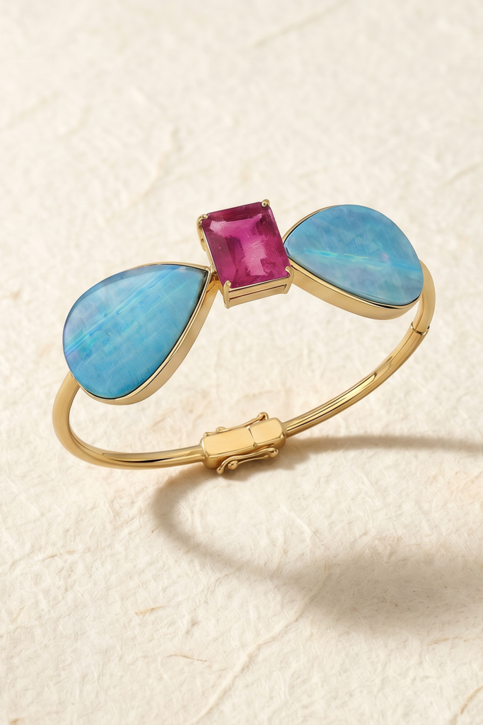 Pulseira Opala com Turmalina Rosa