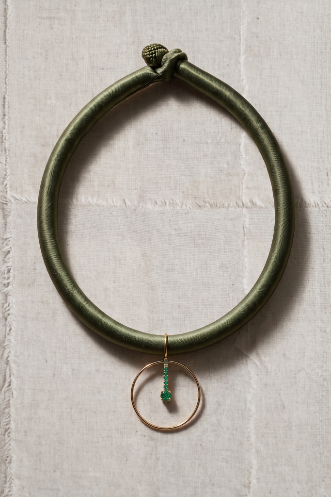 Collier en Cordon de Soie avec Pendentif en Émeraude